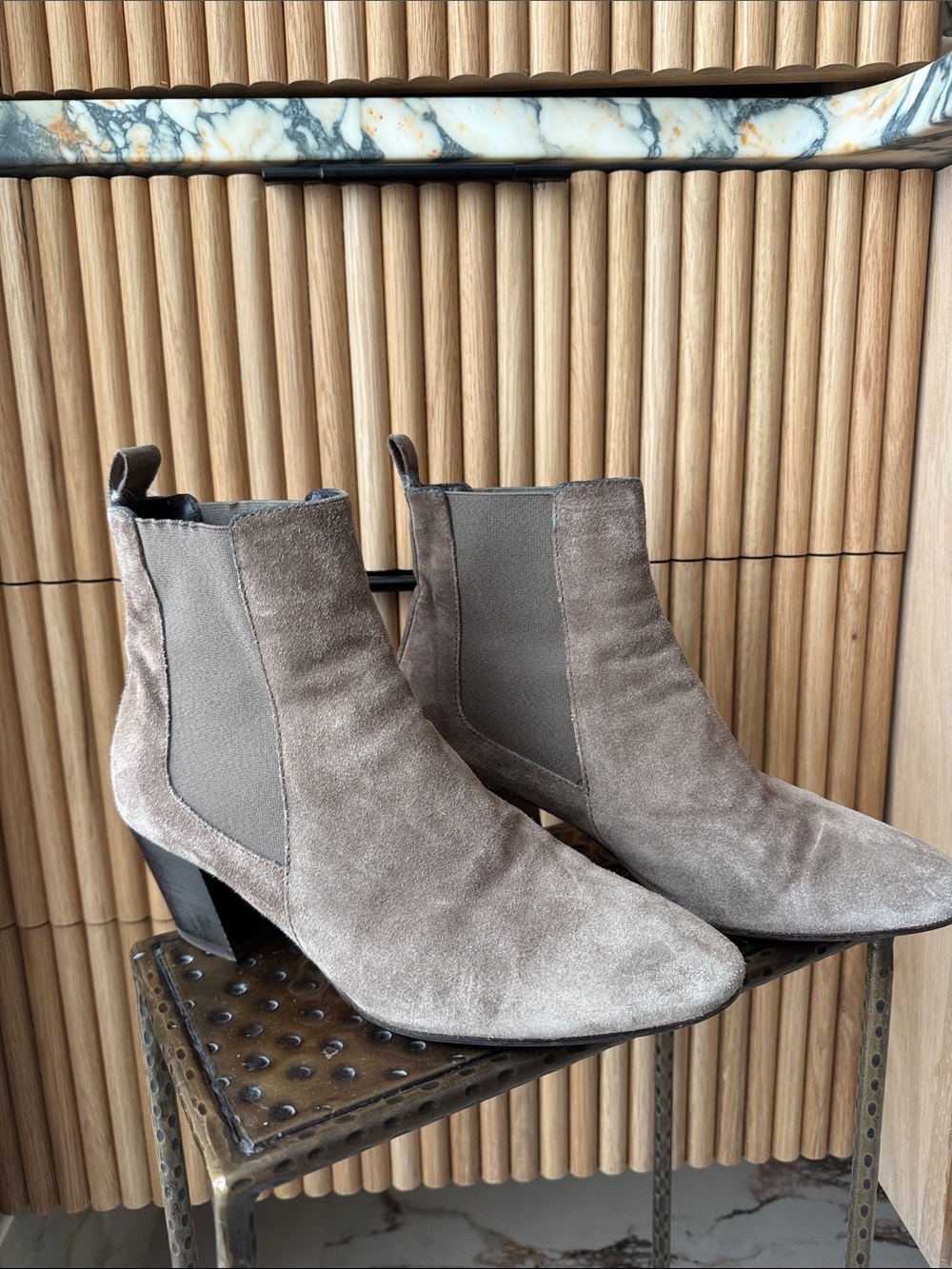 Aquatalia Taupe Suede Chelsea Ankle Boots